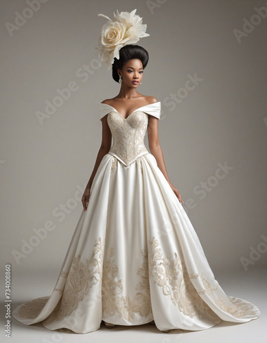 Exquisite vintage ball gown on white background
