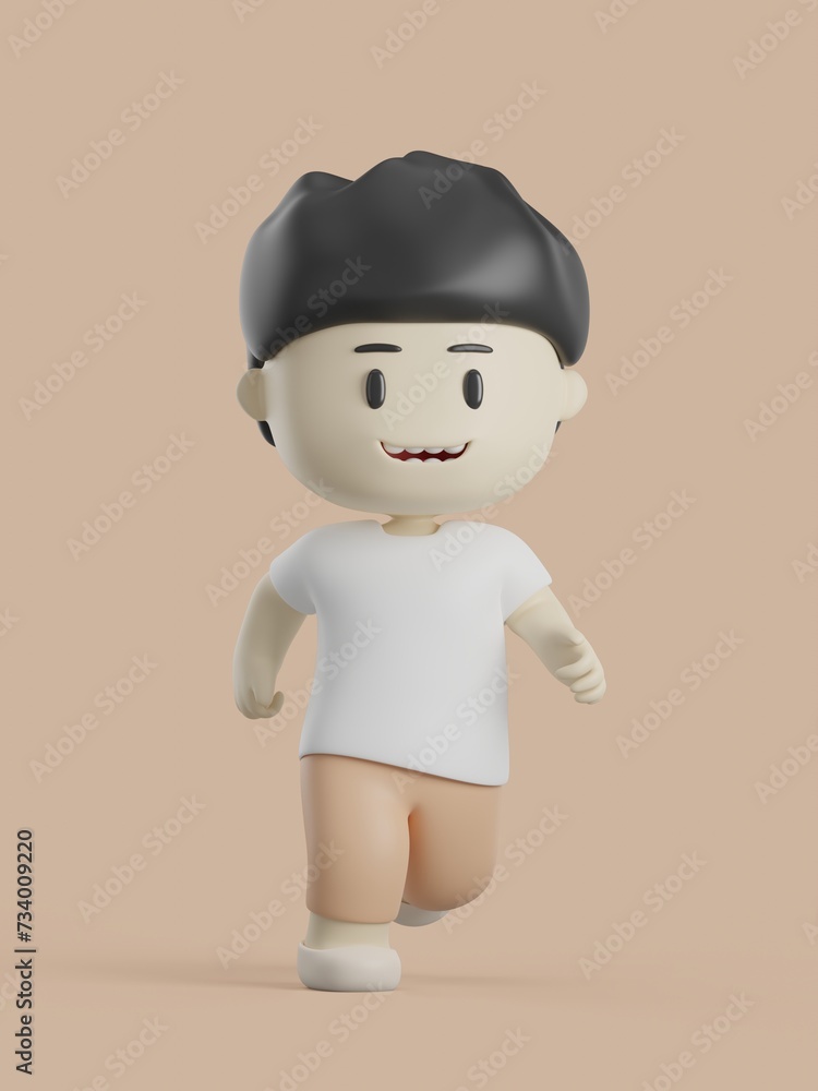 3d character with running pose, A man with running pose, Cartoony male character, Casual look character