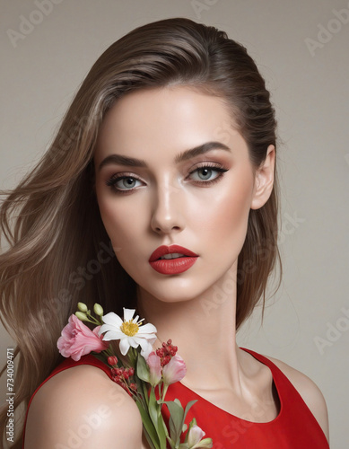 Floral Portrait of a Woman, Oil Painting