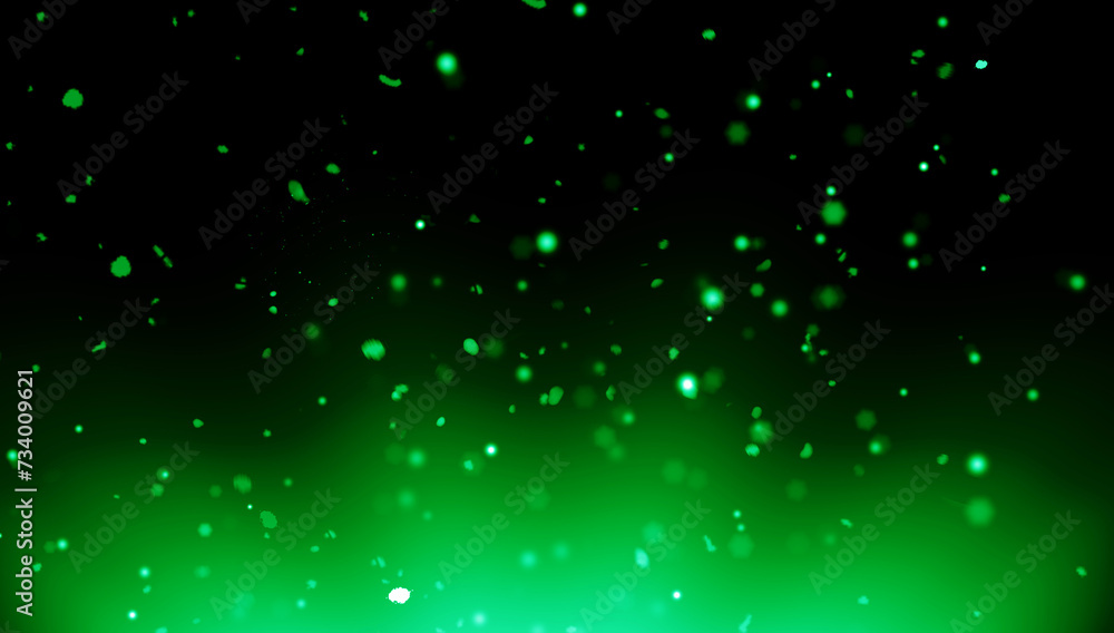 Blurred green fire embers sparks on black background . Texture isolated overlays. Concept of particles, sparkles, flame and light.