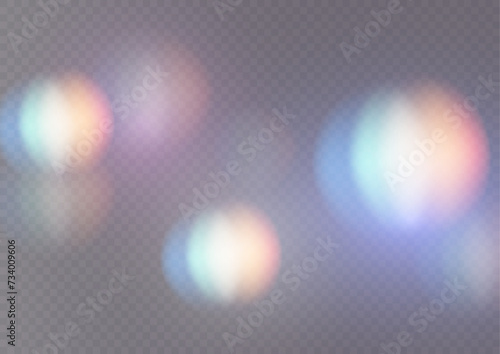 Crystal light glasses effect sparkle prism glare reflection effect. Banner optical rainbow lights, glare, leak, streak overlay. falling confetti. Vector banner colorful vector lenses and light flares.