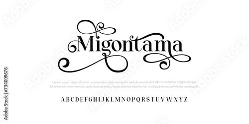 Migontama Elegant alphabet letters font and number. Classic Lettering Minimal Fashion Designs. Typography modern serif fonts regular uppercase lowercase and numbers. vector illustration