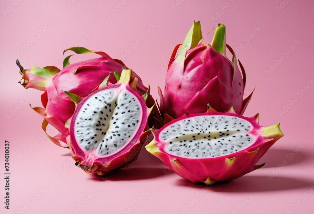Exotic Dragon Fruit on Vibrant Pink Background Exotic Dragon Fruit on Vibrant Pink Background