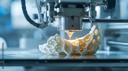 Witness cutting-edge 3D printing in action as it revolutionizes medicine by creating detailed prosthetics and medical tools, showcasing modern healthcare solutions. photo