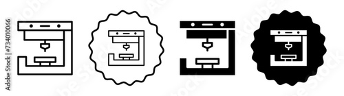 3D printer set in black and white color. 3D printer simple flat icon vector