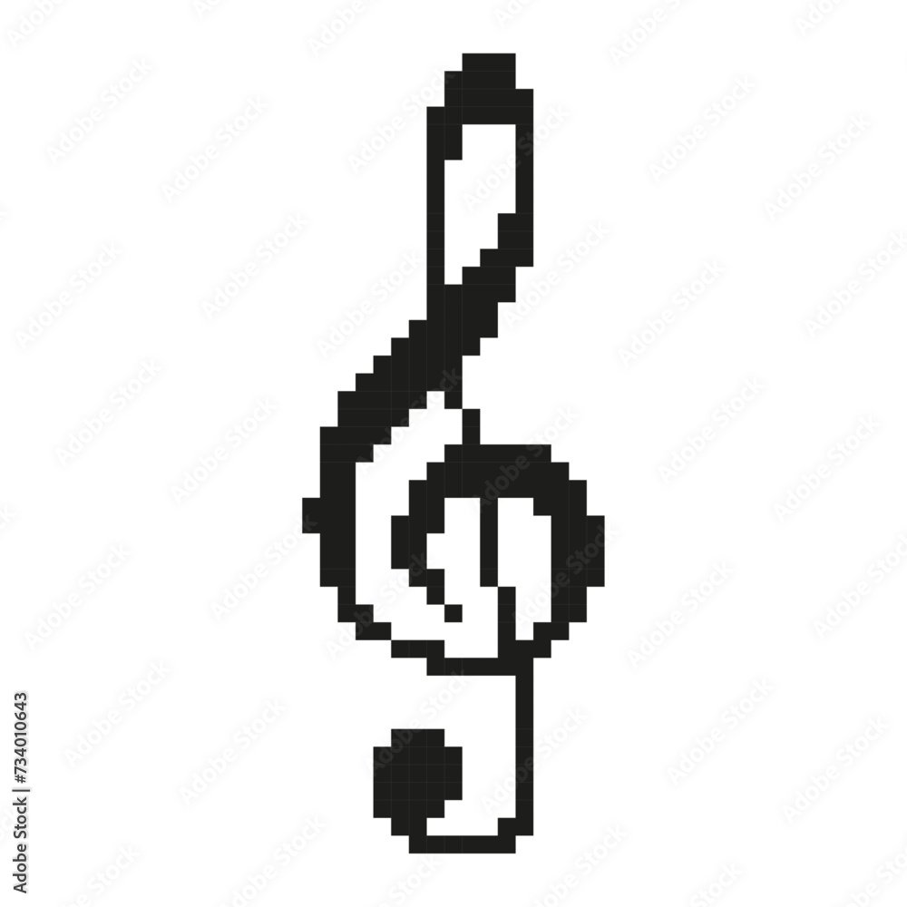 Pixel violin key pictogram. Music violin key in 8 bit style. Vector graphics