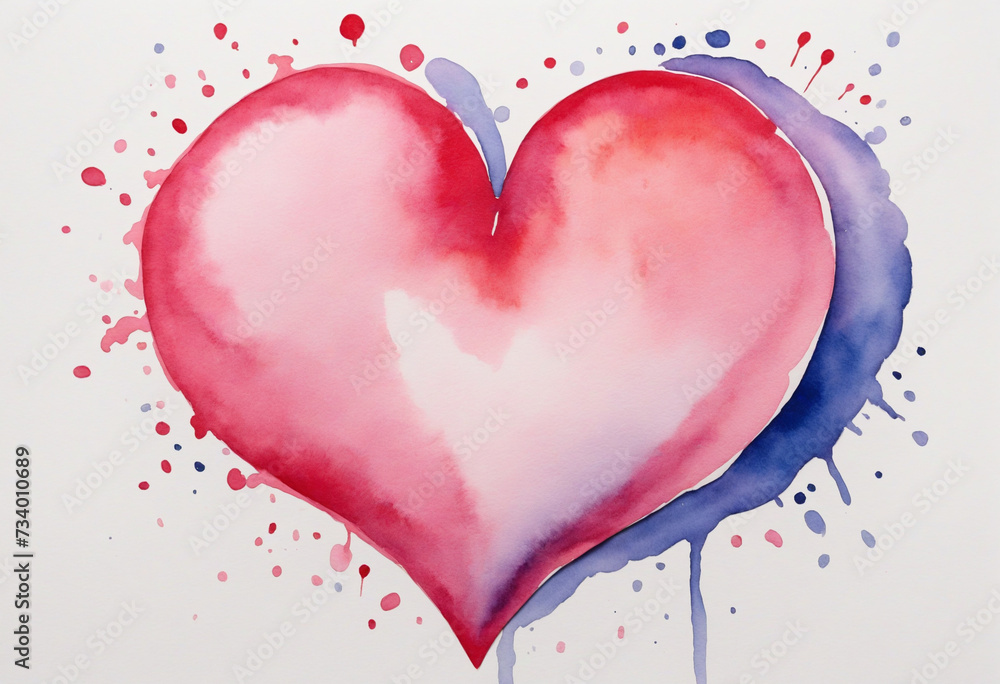 Heart painted with watercolors on a clear white backdrop