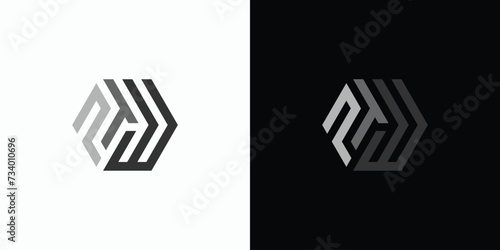 Vector logo design of initials letters P T W abstract hexagon cube shape.