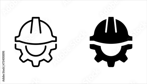 Construction helmet on the gear icons set. Construction, labor and engineering symbols. vector illustration on white background