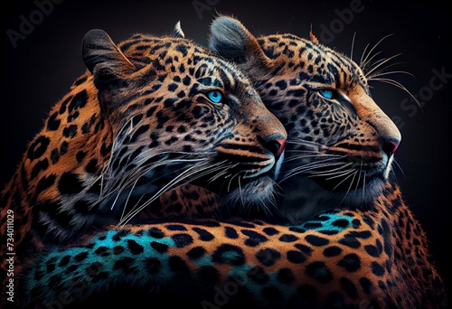 Valentine's Day Loving Cuddling Jaguar Couple (generative AI)