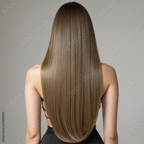 Long healthy female hair viewed from the back with copy-space, Generative AI