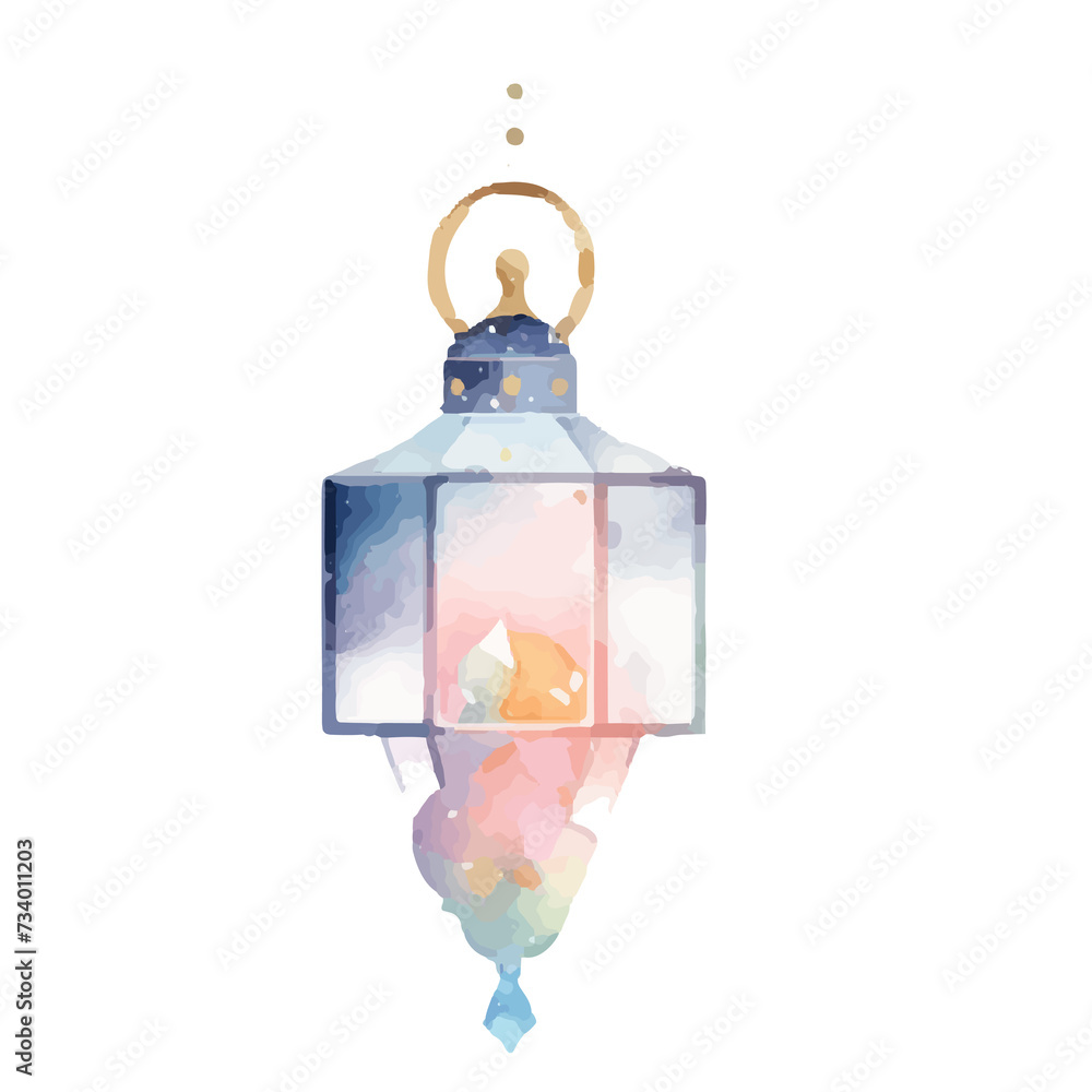 Obraz premium Ramadan Kareem Lantern Celebration, Vibrant Mosque Night with Arabic Lanterns and Islamic Oriental Garland - PNG Illustration for Muslim Holiday Design.