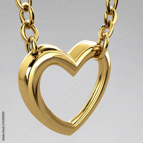 3D Gold Heart Necklace on Transparent Background