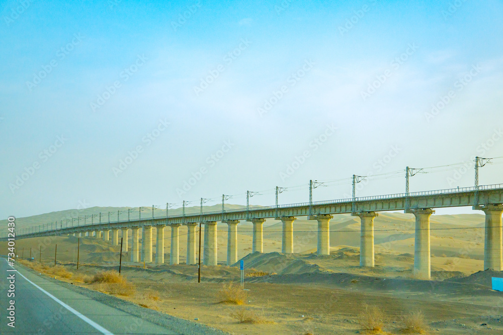 Jiuquan City, Gansu Province-Railway tracks under the sunset Jiuquan City, Gansu Province-Railway tracks under the sunset