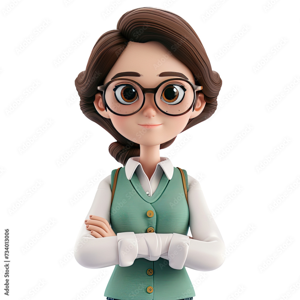 3D Cute cartoon female teacher character on transparent background. 3D Cute cartoon female teacher character on transparent background.