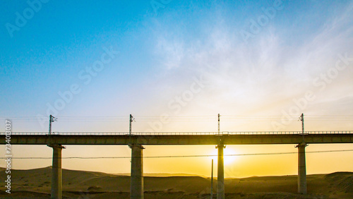 Jiuquan City, Gansu Province-Railway tracks under the sunset