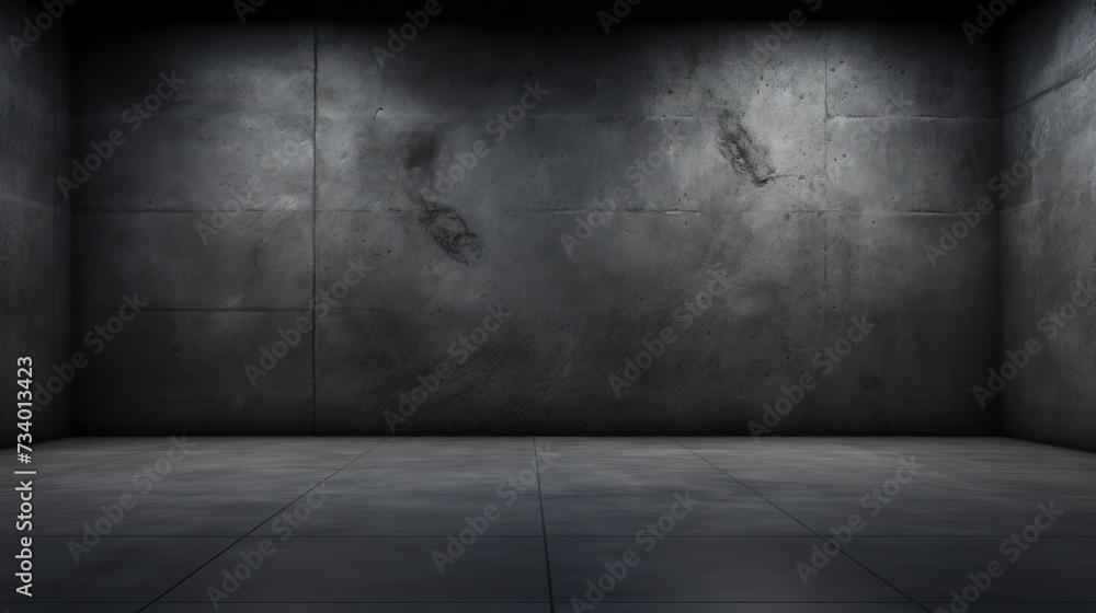 Empty studio space with dark concrete walls, a spotlight, and a concrete floor. Empty studio space with dark concrete walls, a spotlight, and a concrete floor.