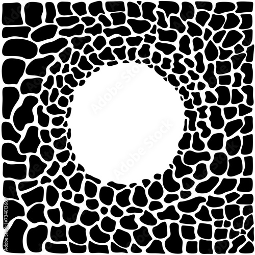 Cow or dalmatian skin round frame. Grunge border drops, circle element background. Vector