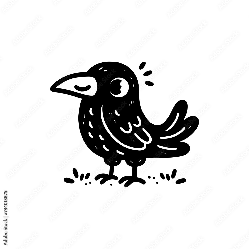 Fototapeta premium Crow Hand draw Cute Animal Icon