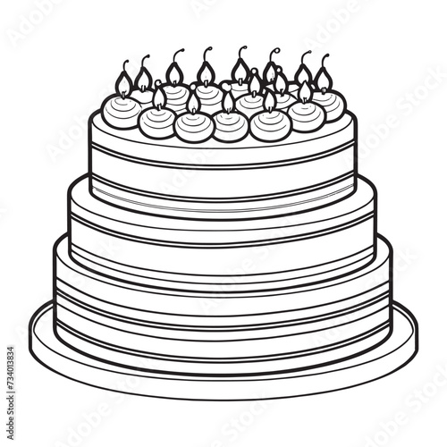 Cake outline coloring page illustration for children and adult