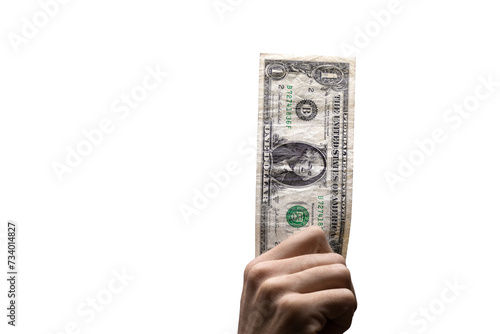 One US American Dollar Bill Held by a Hand - Without Background