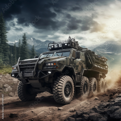 Modern special off-road multi-purpose armored vehicle. Army. Ai generated.