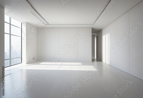 Minimalist white cube in abstract empty space