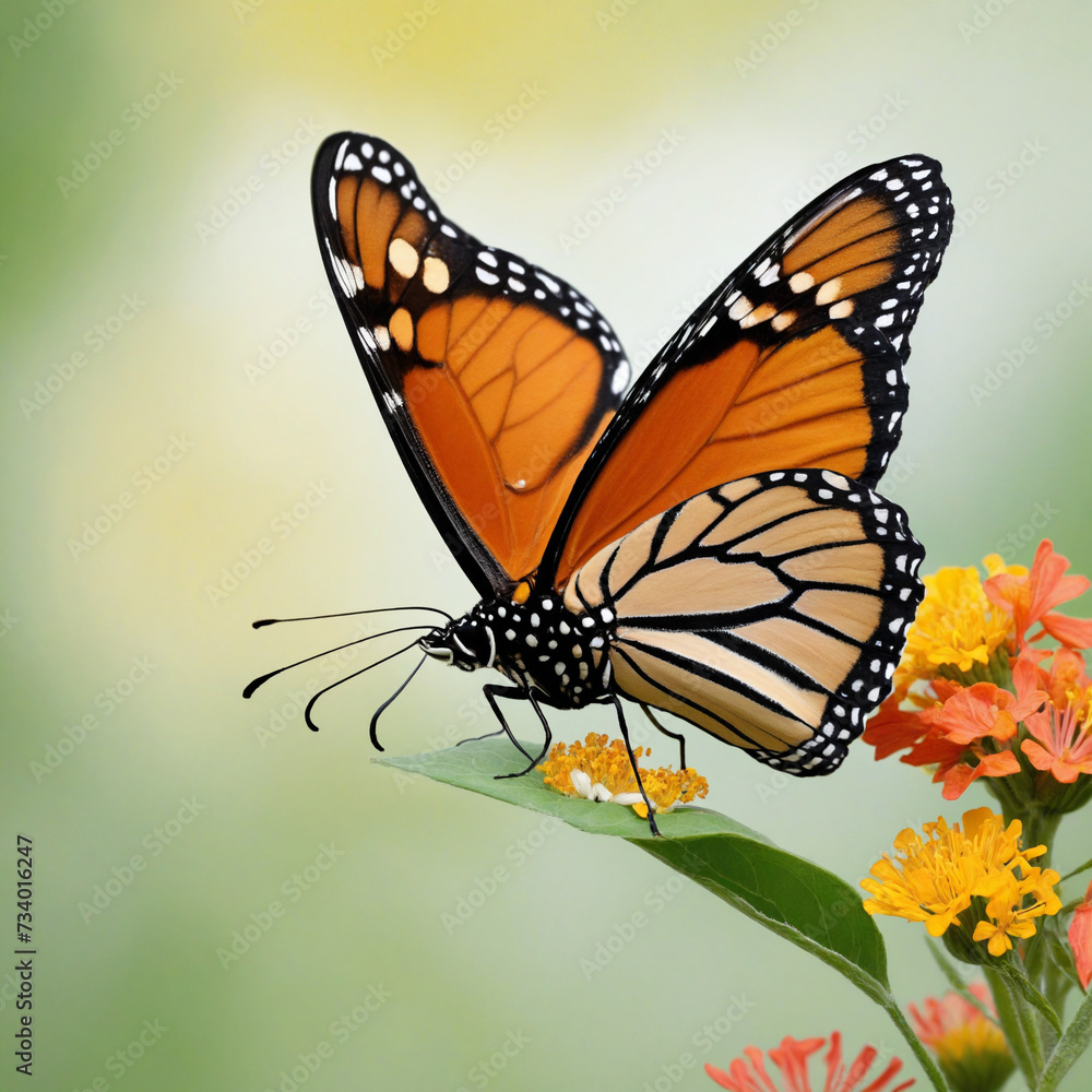 Elegant Monarch Butterfly in Flight on White Background Elegant Monarch Butterfly in Flight on White Background