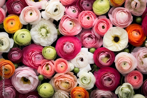 A top-down perspective of a field of ranunculus, their layered blooms providing a visually appealing space for your message. © Kanwal