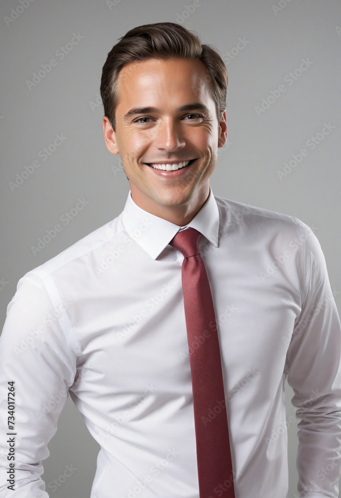 Portrait of a charming professional man smiling in a white collar outfit. Portrait of a charming professional man smiling in a white collar outfit.