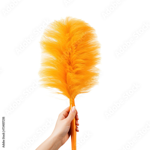 Hand holding a hand duster on white or transparent background photo