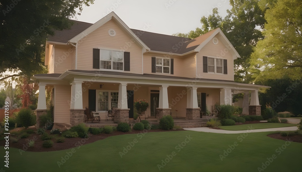 beautiful American home with landscaping