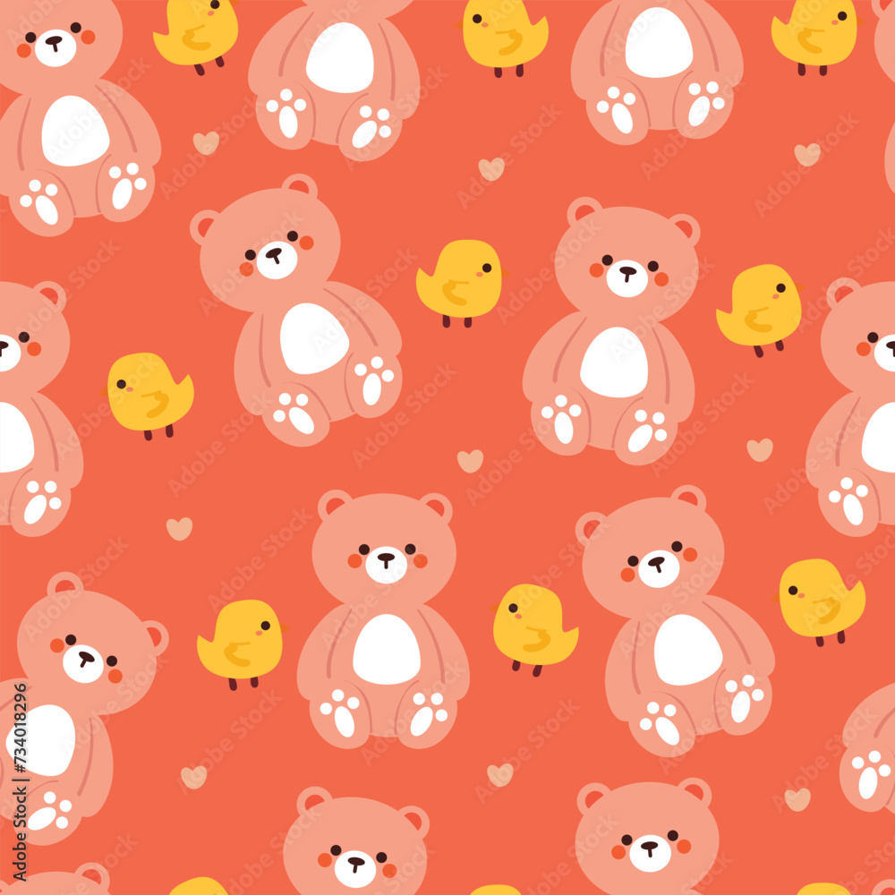 seamless pattern cartoon bear and chick. cute animal wallpaper illustration for gift wrap paper seamless pattern cartoon bear and chick. cute animal wallpaper illustration for gift wrap paper