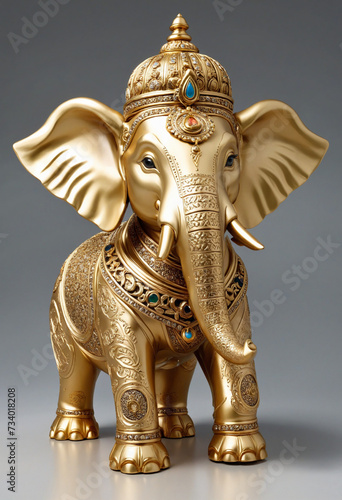 Golden elephant sculpture on transparent backdrop