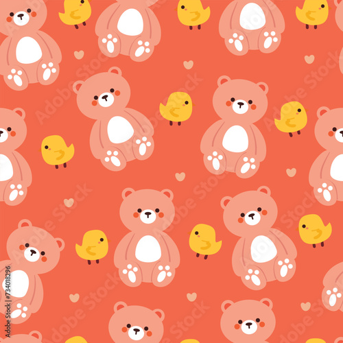 seamless pattern cartoon bear and chick. cute animal wallpaper illustration for gift wrap paper