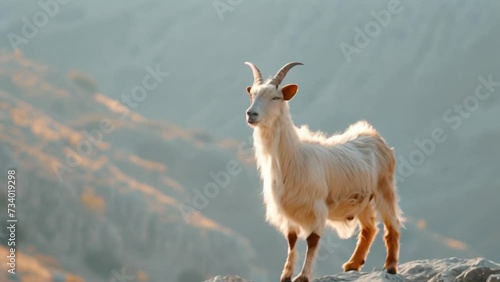 footage of a goat on a mountain photo