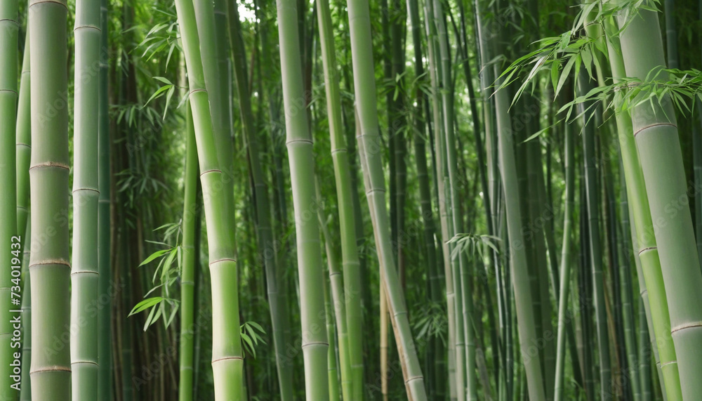 Fototapeta premium Lush Bamboo Grove with Green Background