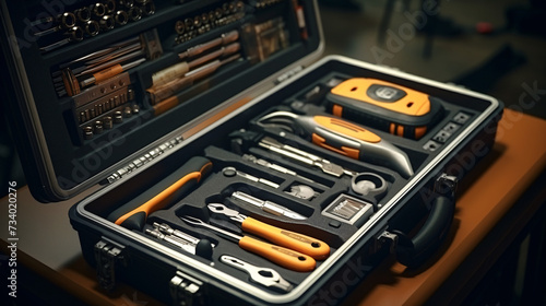 Professional work tools set for technicians.