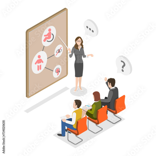 3D Isometric Flat Vector Illustration of Support Kids With Special Needs , Educational Specialist Service. Item 2