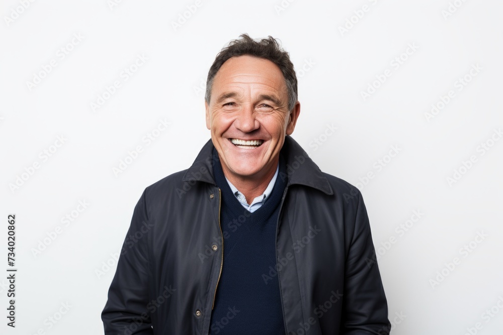 Portrait of a smiling senior man in a black jacket on a white background Portrait of a smiling senior man in a black jacket on a white background