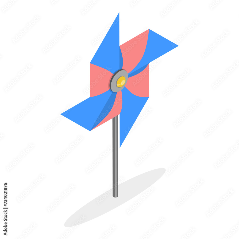 3D Isometric Flat Vector Set of Pinwheels, Summer Ventilator Toys. Item 5 3D Isometric Flat Vector Set of Pinwheels, Summer Ventilator Toys. Item 5