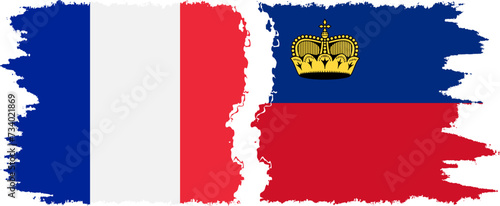 Liechtenstein and France grunge flags connection vector