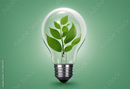 Light bulb with eco-friendly design on nature-inspired backdrop