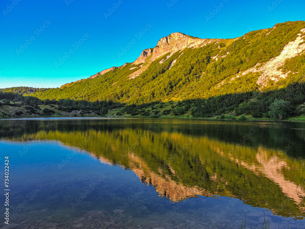 Mountain reflection in the lake.