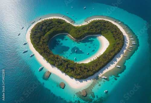 Top view of tropical heart shape island, beautiful tropical island in the shape of heart © SR07XC3