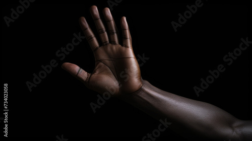Hand rising on black day in black background