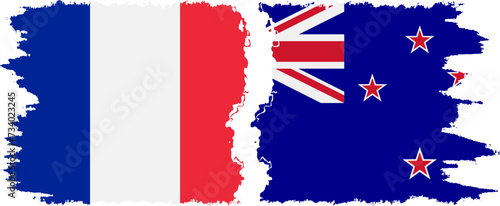 New Zealand and France grunge flags connection vector