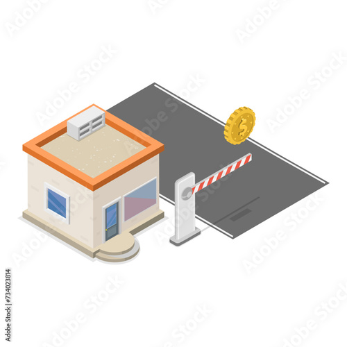 3D Isometric Flat Vector Illustration of Electronic Tolls, Station Gate. Item 5