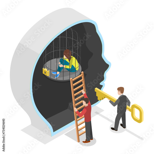 3D Isometric Flat Vector Illustration of Mind Prison, Locked in a Birdcage. Item 3