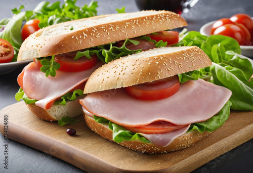Turkey ham sandwich on clear background